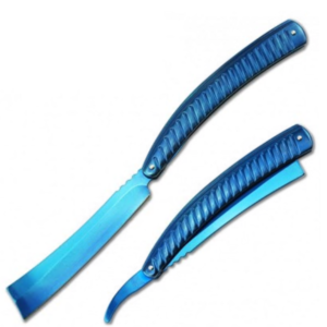 Blue Straight Blade Barber Razor Folding Pocket Knife Shaving Cutlery