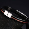 Unisex Stainless Steel Silver & Rose Leather Bracelet - Image 4